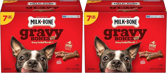 Milk-Bone Gravy Bones Dog Treats with 4 Savory Meat Flavors Coated in Gravy,7 Pound,(Pack of 2)