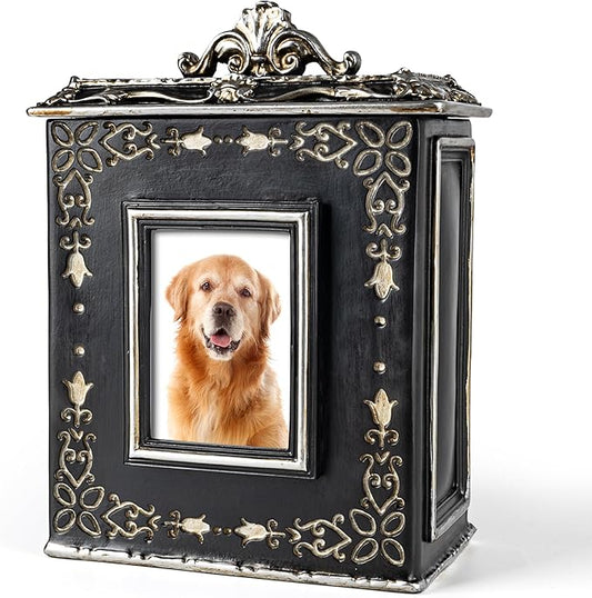 AELS Large Pet Urn Memory Box for Keepsakes with Photo Slot, Dog Memorial Urns for Ashes, Cat or Dog Cremation Urns, Black
