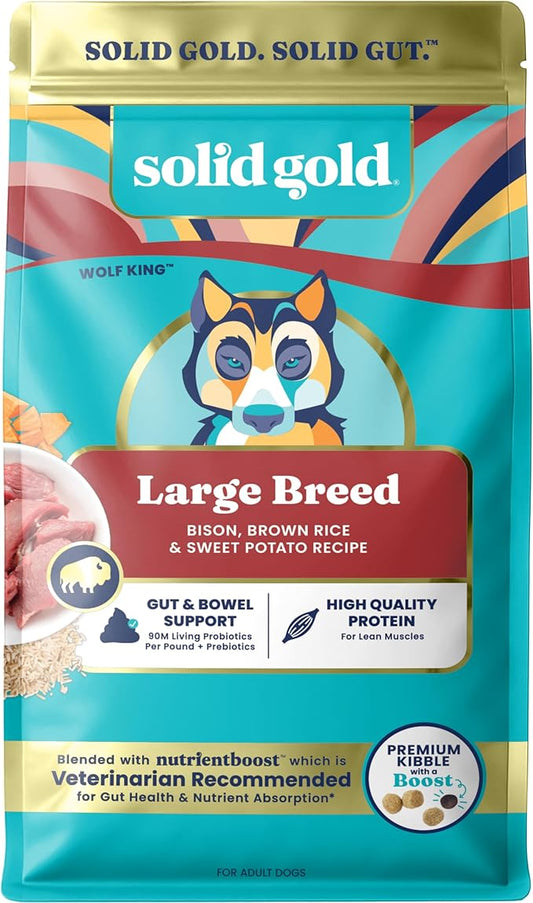 Solid Gold Bison Dry Dog Food for Large Dogs – High Protein, Whole Grain Kibble with Real Bison, Brown Rice & Omega 3 – Large Kibble w/Probiotics for Gut Health - Adult Dog Food - Nutrientboost™–22LB