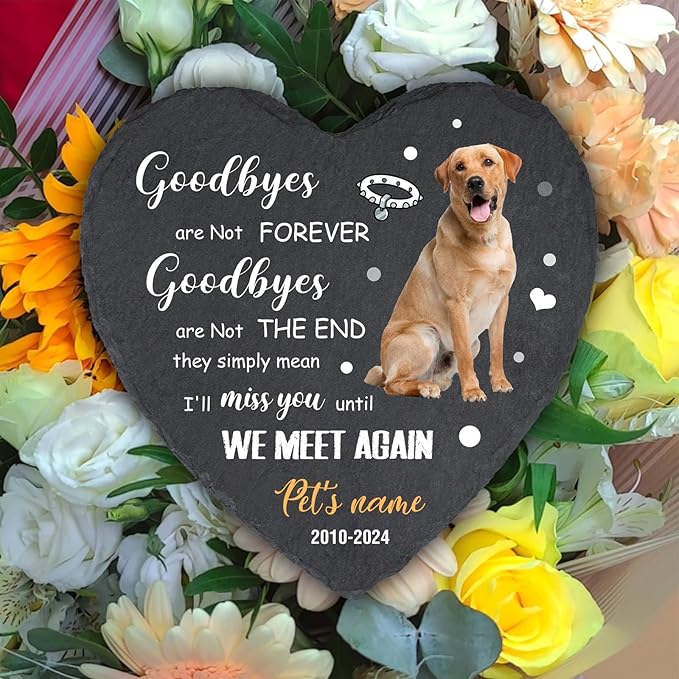 Cowcute Personalized Pet Memorial Stone, Customized Pet Grave Markers Headstone with Photo Name Dates, Dog Memorial Gifts for Loss of Dog, Sympathy Gift for Dog Mom Owner, Heart Shaped Garden Stone