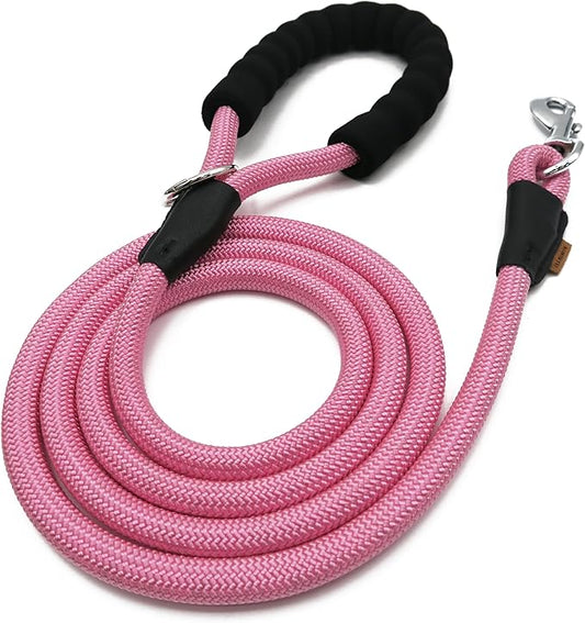 Dog Leash, Braided Rope Traction – Walking Training Lead for Medium/Large Dogs ((1/2") x 6FT, Pink)