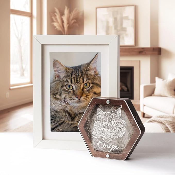 Personalized Pet Hair Keepsake Box for Dog and Cat Fur - Engraved Wood Memorial Box - Unique Customized Gift for Loss of Furry Friend Wooden (Light Diamand Clear Lid, With Photo)