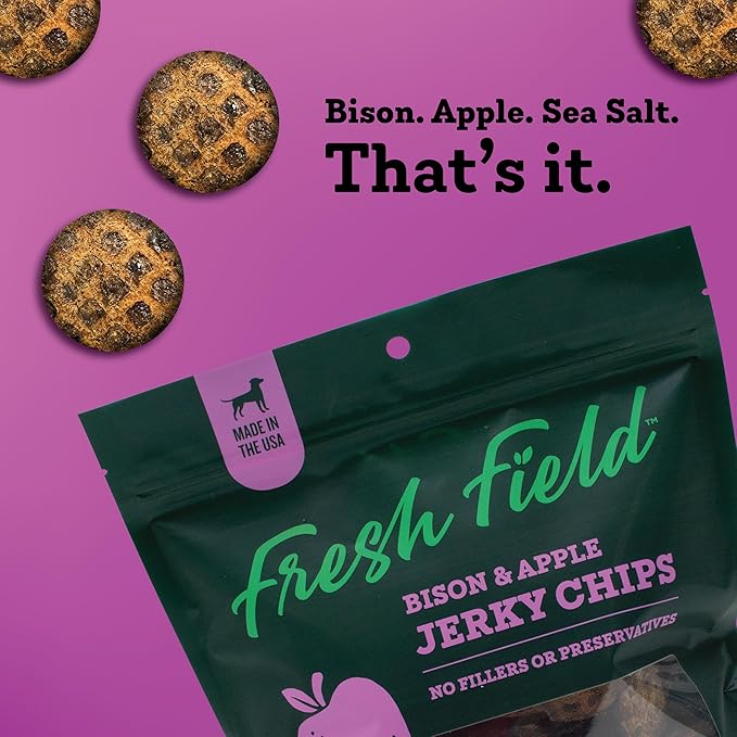 Fresh Field Bison & Apple Jerky Chips, 14 oz – All-Natural Dog Treats, USA Made, Ideal for Picky or Allergy-Prone Pets