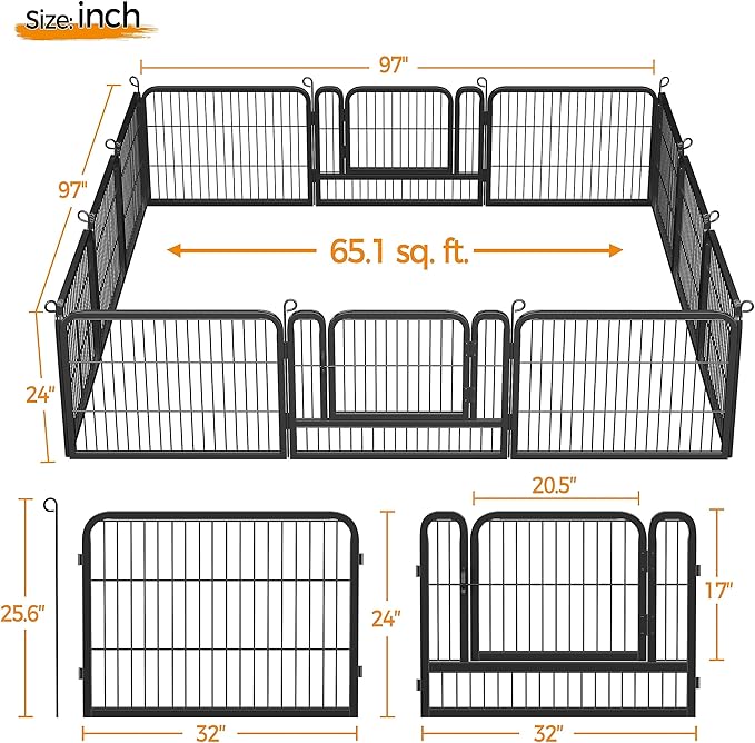 Yaheetech Wide Panel Dog Playpen, 12 Panels 24 inch High Pet Pen with Gate, Portable Indoor Outdoor Fence for Small/Medium Breed Dogs