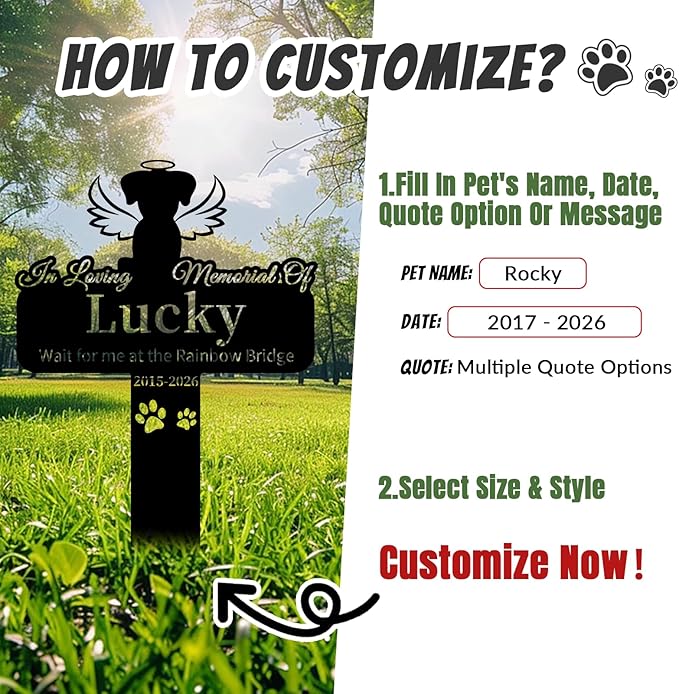 Personalized Dog Grave Marker Outdoor, Waterproof Memorial Cross for Dog Grave with Custom Name Dates, Garden Grave Markers for Dogs, Sympathy Gift for Loss of Pet