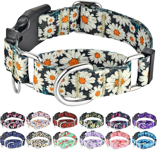 Martingale Collar for Dogs Flower Dog Collars with Quick Release Buckle Adjustable Nylon Soft Dog Collar for Large Dogs, Daisy