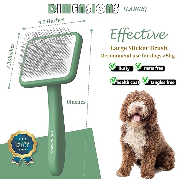 Dog Brushes for Poodle,Doodle,Bernedoodle,Chow Chow Best Slicker Brush for Thick Long Curly Hair Deshedding,Detangles,Fluffy,Grooming,Remove Loose Hair Long Pin Slicker Brush.Wood body(Large)