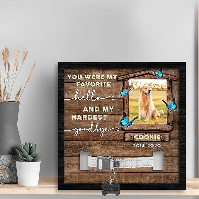Nazenti Personalized Dog Memorial Picture Frame, Pet Loss Gift, Custom Sympathy Gifts for Loss of Dog, Pet Memorial Frame with Collar Holder, Dogs Sign Bereavement Gifts, Cat Condolences Gift