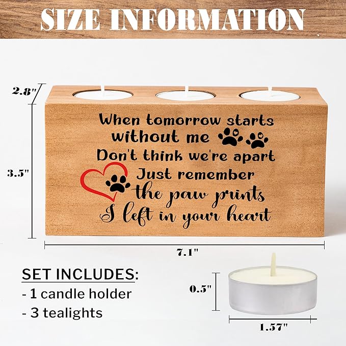 Dog Memorial Gifts for Loss of Dog, Pet Memorial Gifts for Dogs, Loss of Dog Sympathy Gift, Pet Loss Gifts, Dog Bereavement Gifts, Dog Cat Passing Away Gifts, Candle Holder 3 Votive Tea(When Tomorrow)