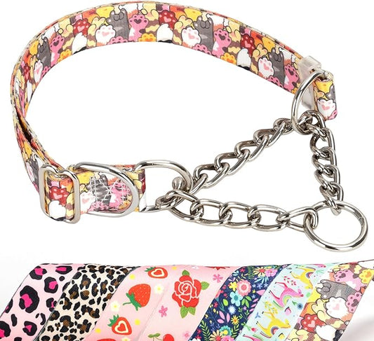 No-Pull Dog Training Collar with Chain, Choke Collar for Medium & Large Dogs - Cute Dog paw Design Pattern (Size Medium)