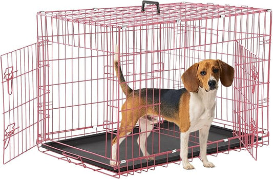Foldable Dog Crate, 30 Inch, Pink, Portable, Easy to Clean, Safe and Secure Construction, Ideal for Travel and Indoor Use