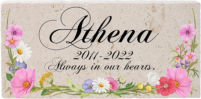Personalized Pet Memorial Stone, 6x12 Custom Limestone Pet Grave Markers as Keepsake or Pet Remembrance, Thoughtful Pet Loss Gifts for Bereaved Pet Owners, Personalized Memorial Gifts (Athena)