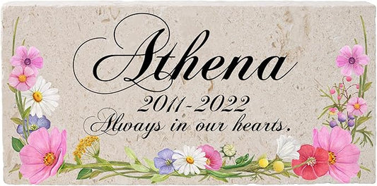 Personalized Pet Memorial Stone, 6x12 Custom Limestone Pet Grave Markers as Keepsake or Pet Remembrance, Thoughtful Pet Loss Gifts for Bereaved Pet Owners, Personalized Memorial Gifts (Athena)