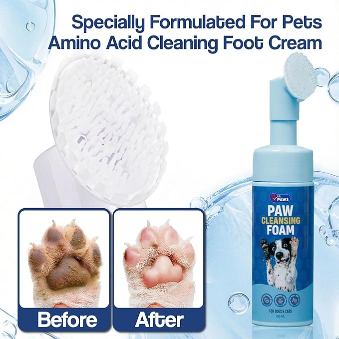 Foaming Dog Paw Cleaner, Non-Toxic, pH-Balanced, Lick-Safe Paw Cleaner for Dogs, Effective Animal Washer and Feet Cleaner, Wipes for Paws and Butt, Built in Soft-Tip Head - 150ml