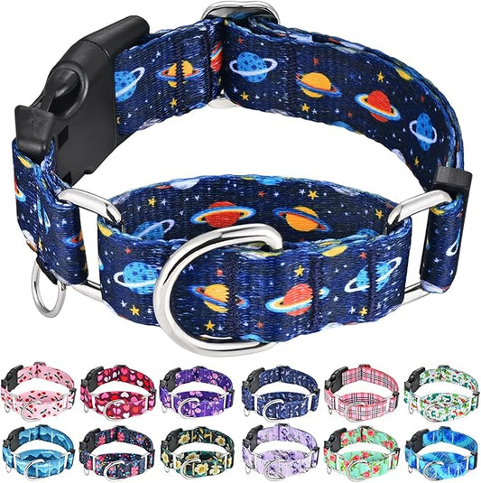 Martingale Dog Collars with Buckle No Slip Training Boy Dog Collar for Medium Dogs (Blue Space, Medium)
