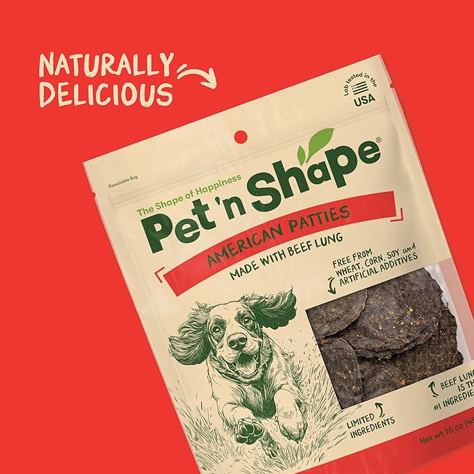 Pet 'n Shape All American Beef Lung Patties Dog Treats – Made and Sourced in The USA, 1lb Bag