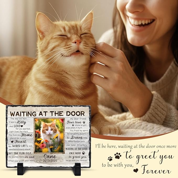 Ship Next Day, Customized Pet Memorial Stones for Dogs Cats Memorial Gifts for Loss of Dog Death Sympathy Gift with Photo Picture Name Date Personalized Pet Frame
