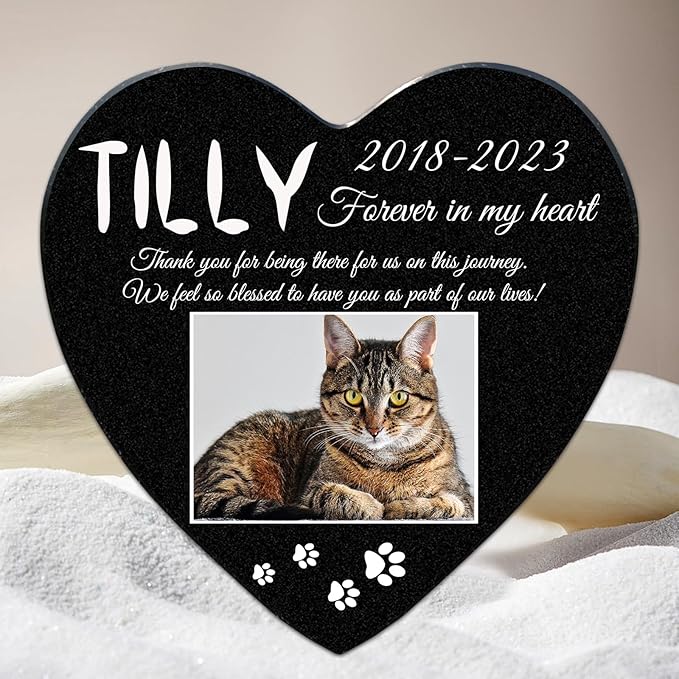 ADFSTONE 6" Heart Shaped Pet Memorial Stones Personalized Dog Remembrance Gifts, Customized Cat Picture Grieving Plaque, DIY Gravestone, Custom Sympathy Photo Gift, Animal Grave Markers