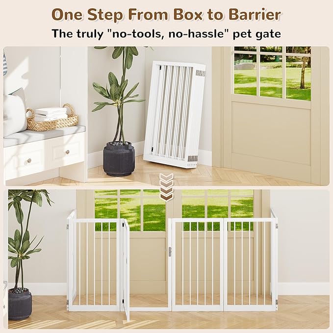 32” Extra Tall Freestanding Dog Gate, Foldable Gates for Dogs Indoor with Door, 6-Panel Dog Fence with Support Feet for Stability, Folding Dog Gates for Doorways Extra Wide No Drilling 106"x32"