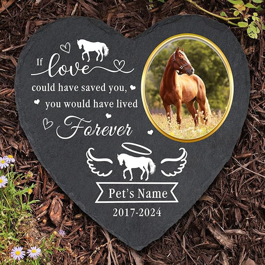Personalized Pet Horse Memorial Stone with Photo, Custom Garden Memorial Stone for Horse, Horse Headstone, Horse Tombstone, Memorial Plaque Outdoor, Pet Sympathy Gifts for Horse Lover