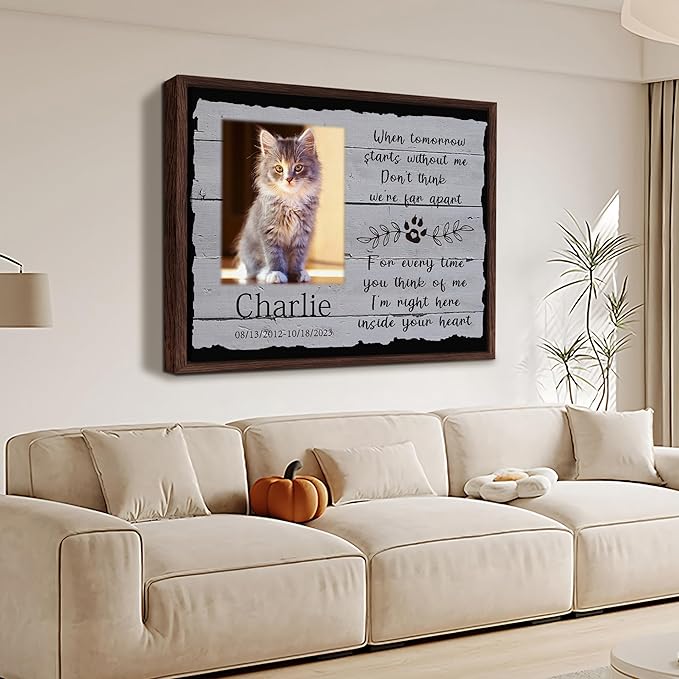 Custom Pet Sympathy Gift for Dog Cat Lovers, Dog Memorial Gifts for Loss of Dog Cat, Personalized Pet Memorial Canvas with Photo, Customized Wall Art Home Decor with Name and Text