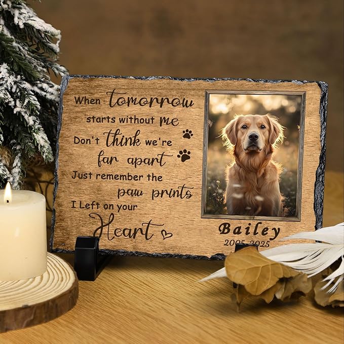 Ships Next Day Personalized Dog Memorial Gifts for Loss of Dog, Custom Pet Memorial Stone with Photo Name Date Bereavement Sympathy Gift for Dog Cat Lover