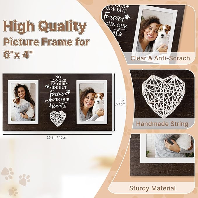 Dog Memorial Gifts for Loss of Dog, Dogs Sympathy Gifts for Pet Lovers Owners Memorial Picture Frame for Dogs Cats, Black Pet Remembrance Frame for Double Picture 4×6 IN