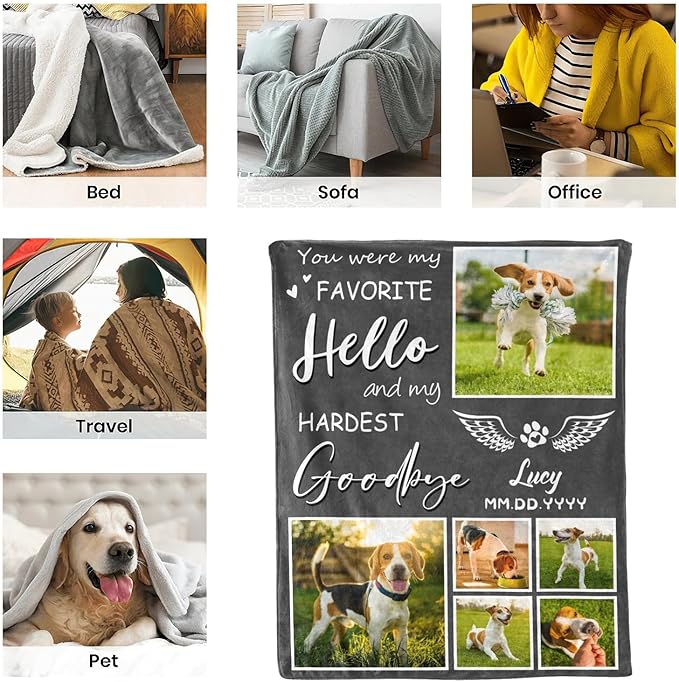 Personalized Dog Memorial Blanket with Photo:Made in USA,Custom Memorial Gifts for Loss of Dog,Cat,Pet,Sympathy Bereavement for Loss of Lover