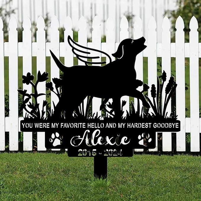 Personalized Pet Memorial Grave Marker, Custom Pet's Name Cemetery Decorations for Funerary, Metal Pet Garden Stake, Outdoor Sympathy Pet Stake Plaque Gift for Loss Dog