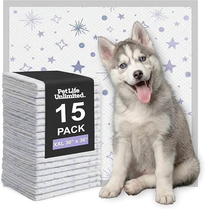 Pet Life Unlimited Overnight XXL Puppy Pads for Dogs, 30" x 36", 15 Count, Leak-Proof, Super Absorbent, Quick-Dry Potty Training Pads, Overnight Protection & Jasmine Honey Scent, Made in USA