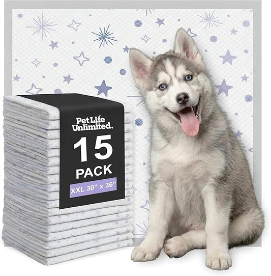 Pet Life Unlimited Overnight XXL Puppy Pads for Dogs, 30" x 36", 15 Count, Leak-Proof, Super Absorbent, Quick-Dry Potty Training Pads, Overnight Protection & Jasmine Honey Scent, Made in USA