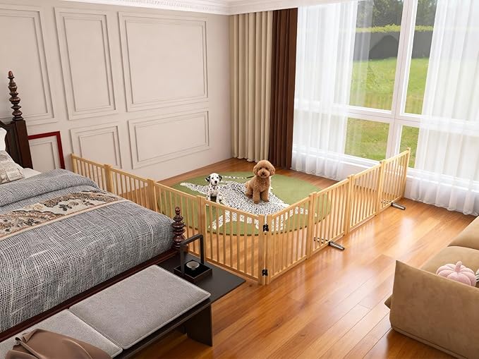 Solid Wood Freestanding Pet Gate,Nature Wood Dog Gates for Doorways The House,Pet Gate for Stairs,Freestanding Indoor Gate Safety Fence,23.6" Height-8 Panels