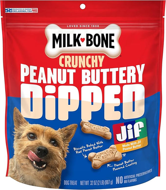Milk-Bone Peanut Buttery Dipped Dog Biscuits with Jif Peanut Butter, 32 Oz. Bag
