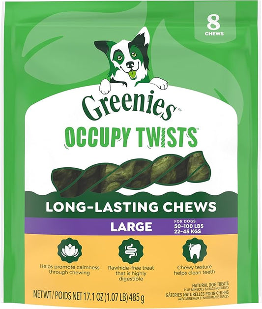 Greenies Occupy Twists Natural Dog Treats Large Breed Size Dog Chews Long Lasting Chicken Flavor, 17.1 oz. Pack, 8 Count