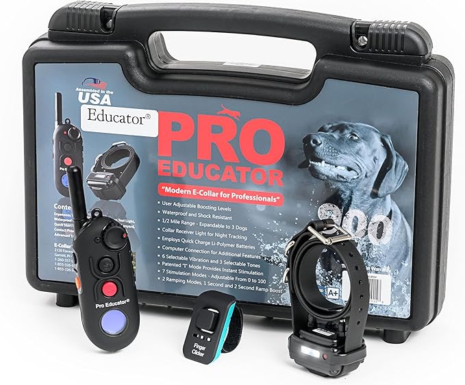Educator Pro 1/2 Mile Dog Training Collar with Ergonomic Remote, Safe Humane Vibration Stimulation, Pavlovian Tone, Waterproof, Odorproof Biothane Collar, Night Light, Rechargeable, 1 Dog, Black