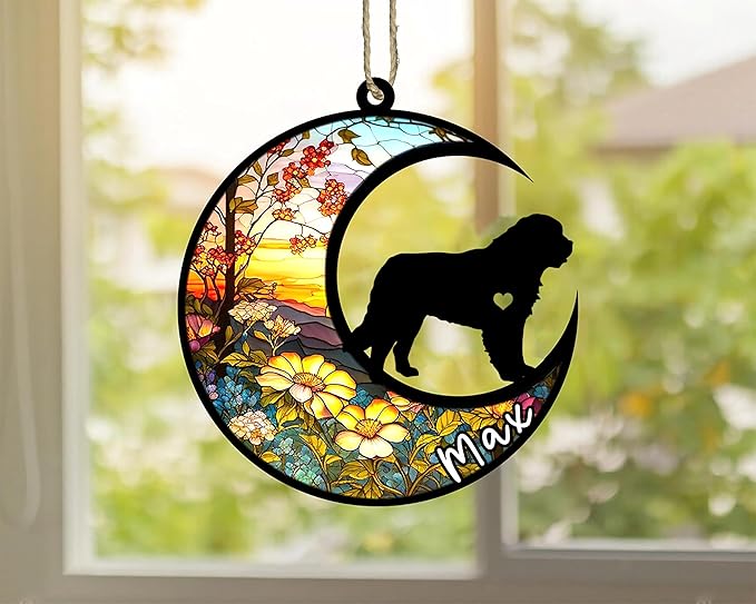 Personalized Dog Memorial, Custom Name Newfoundland Dog Christmas Ornament with Name, Custom Breeds, Pet Loss Light Catcher, Gifts for Lovers Loss of Pet Sympathy on Mothers Day Christmas