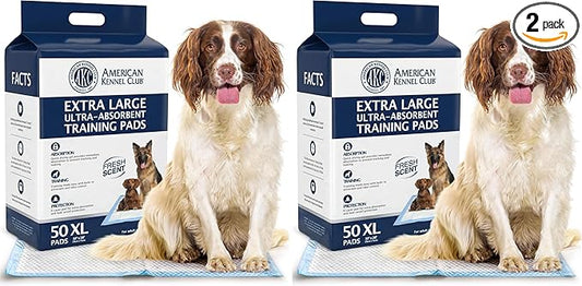 American Kennel Club Scented Puppy Training Pads with Ultra Absorbent Quick Dry Gel – 28 x 30 Pee Pads for Dogs - Fresh Scented - 50 Count, XL (Pack of 2)