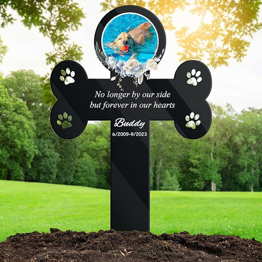 Custom Pet Cemetery Markers - Dog Grave Markers Outdoor Pet Grave Markers Cat Grave Markers for Cemetery Dog Tombstones for Graves Outdoor (A-Cross2)