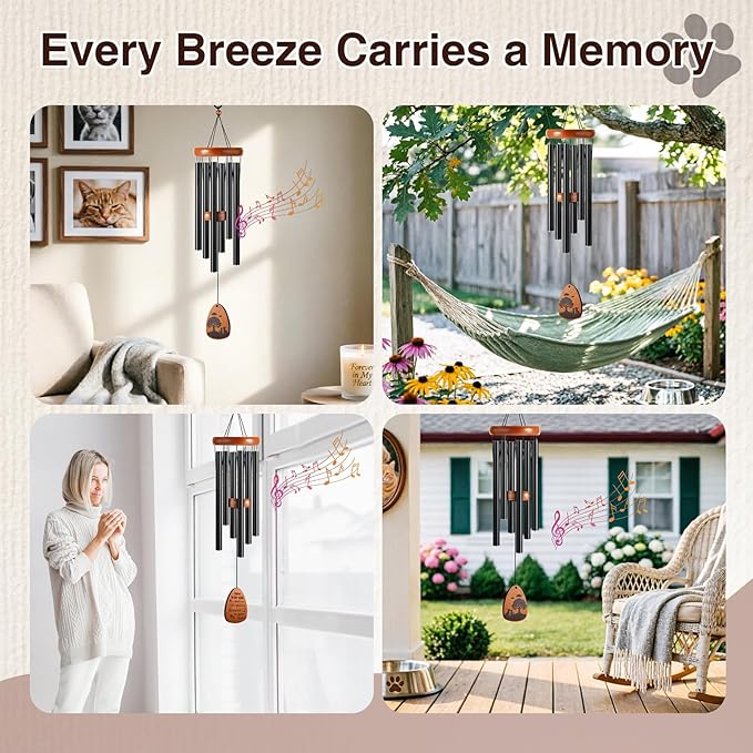 Dog Memorial Gift for Loss of Dog, 28" Wind Chimes Gifts for Pet Lover, Dual-Sided Pet Passing Away Decor with Remembrance Bereavement Gift Box Home Outdoor Garden Patio Use, Black