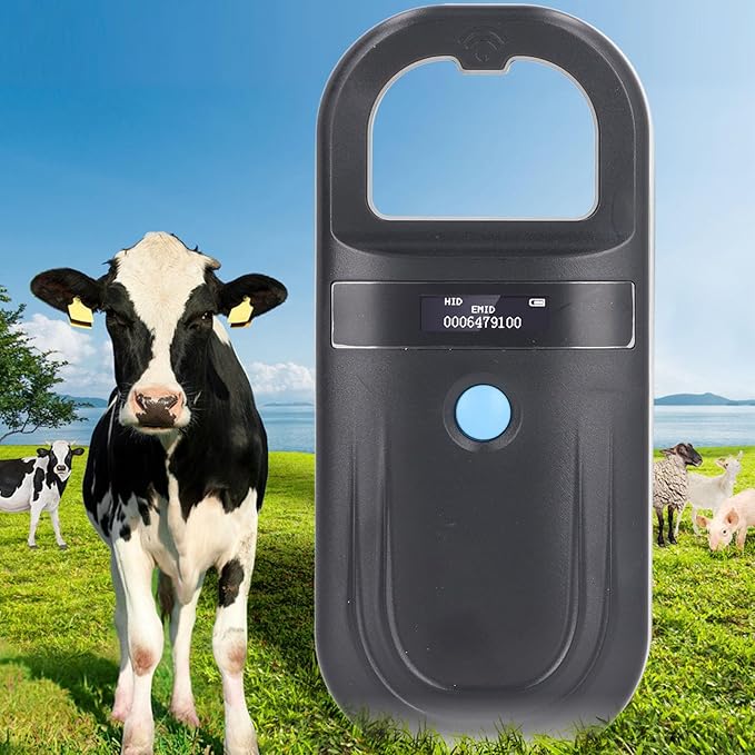Pet Microchip Reader, 134.2KHz ISO11784 85 FDX B EMID Handheld Animal ID Reader, Rechargeable Pet Tag Scanner, 128 Sets Data Storage, for Dog Cat Pig Sheep Ox