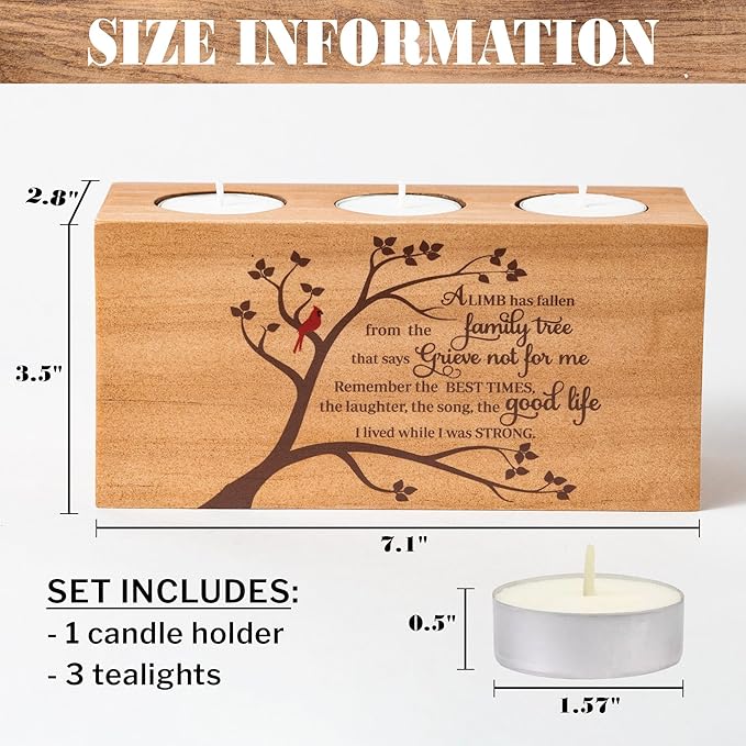 Sympathy Gifts for Loss of Loved One – Memorial Bereavement Gifts Candle Holders – Handcrafted Wooden Keepsake with Poem I Condolence Gift, Bereavement Gifts for Loss of Mother, Father (A Limb)