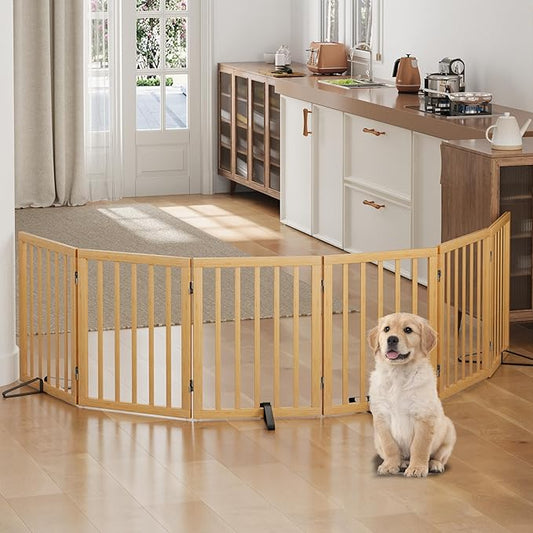 Dog Gate, Bamboo Freestanding Dog Gates for Doorways, Foldable Dog Gate Indoor, Pet Gates for Doorways Bedroom 6 Panels (Natural)