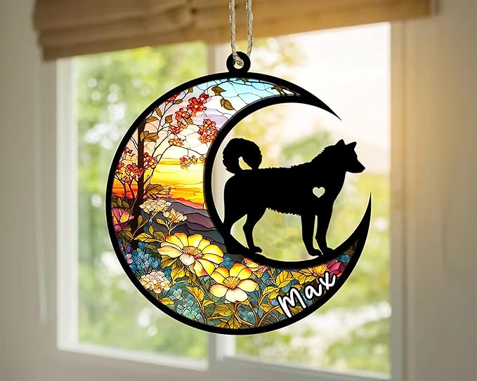 Personalized Dog Memorial, Custom Name Husky Dog Christmas Ornament with Name, Custom Breeds, Pet Loss Light Catcher, Gifts for Lovers Loss of Pet Sympathy on Mothers Day Christmas
