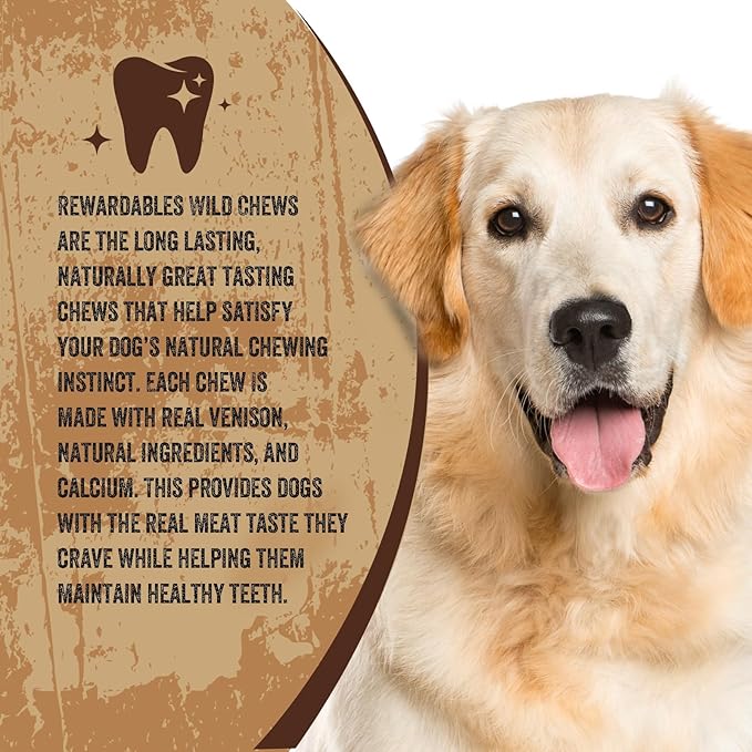 | Wild Chews | Venison Recipe, Made with Real Venison, Limited Ingredient, Long Lasting Chews for Large Dogs | 6 Count