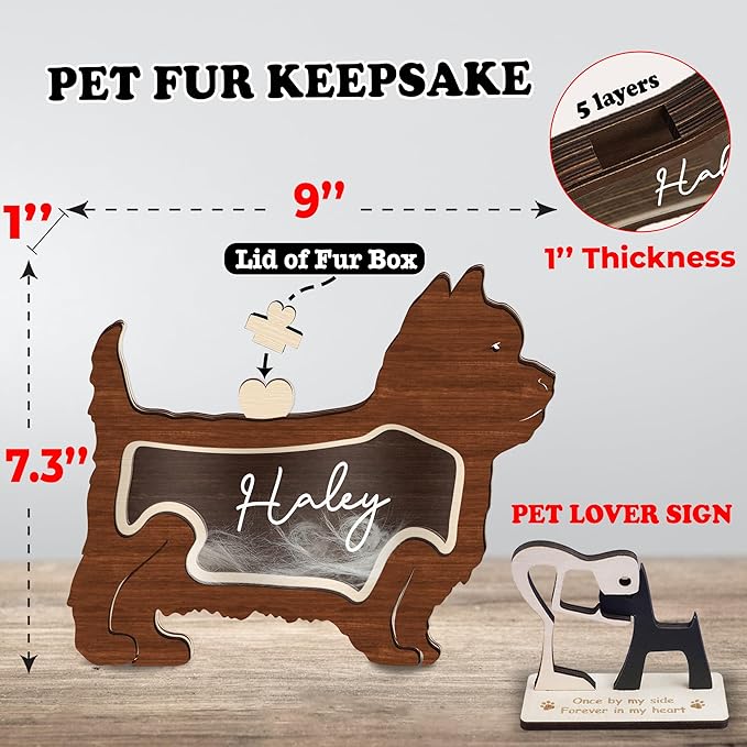 9" Yorkshire Terrier Dog Hair Keepsake Box, Wooden Pet Urns for Dogs, DIY Pet Loss Sympathy Gifts, Unique Gift Dog Shape Standable Table Decor, Idea Gift for Pet Lover Storing Fur Teeth Ashes PS16-31L