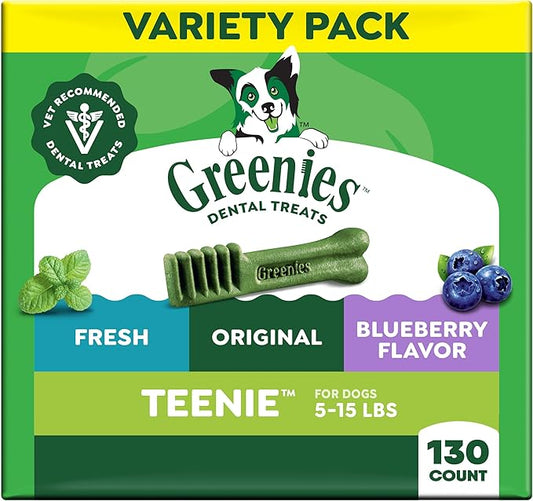 Greenies Dog Treats Veterinarian-Recommended Natural Dental Treats for Dogs, Teenie Size, Variety Pack Flavor, (3) 12 oz. Packs, 130 Count