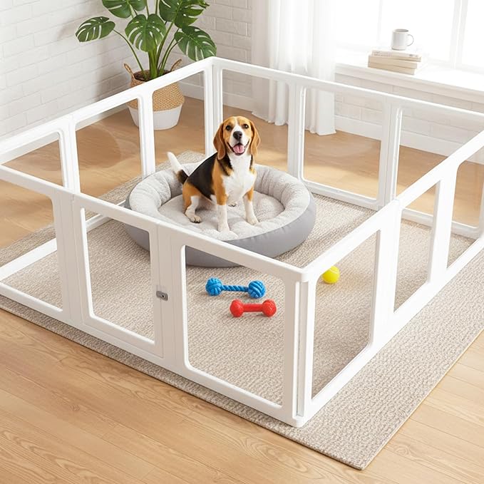 Citylife Dog Playpen with Door Clear Pet Playpen for Indoor Outdoor Easy to Install and Remove Puppy Playpen for Dogs, Cats, Bunnies, Pigs, 12 Panels