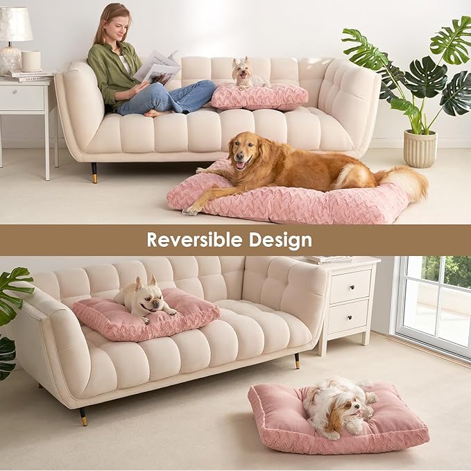 EHEYCIGA Washable Large Dog Bed for Crate 35x23 Inch, Reversible Kennel Pad for Dogs Weight Up to 45 lbs, Plush and Comfy Pet Sleeping Mat, Pink