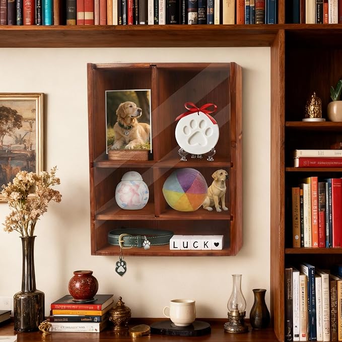 Dog Memorial Shadow Box with Pen,11x4x14 Inch Pet Ashes Keepsake Wall-Mountable Display Case for Dog /Cat Loss Sympathy Gifts - Wooden