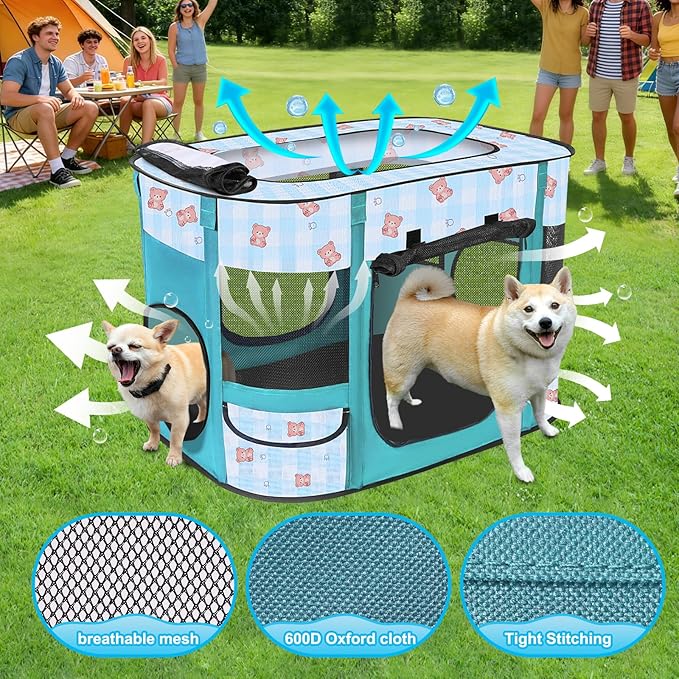 Foldable Dog Playpen Indoor,Expandable Puppy Playpen,Portable Pet Playpen for Small Animals,Waterproof Exercise Kennel Tent Crate for Travel,Camping, Home & Outdoor Use (S 27"L x 19"W x 17"H, Blue)